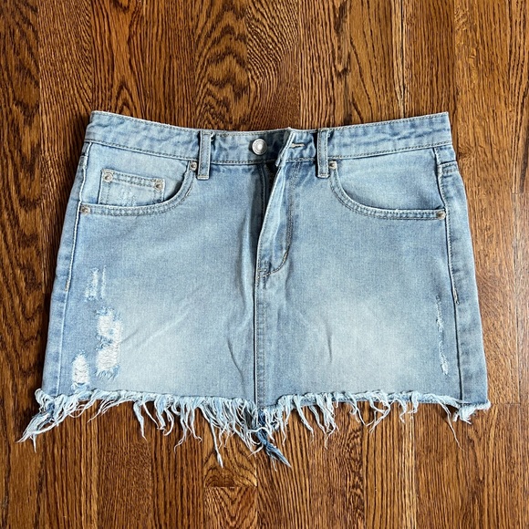 Distressed Denim Mini Skirt - Size 26 - Picture 1 of 4